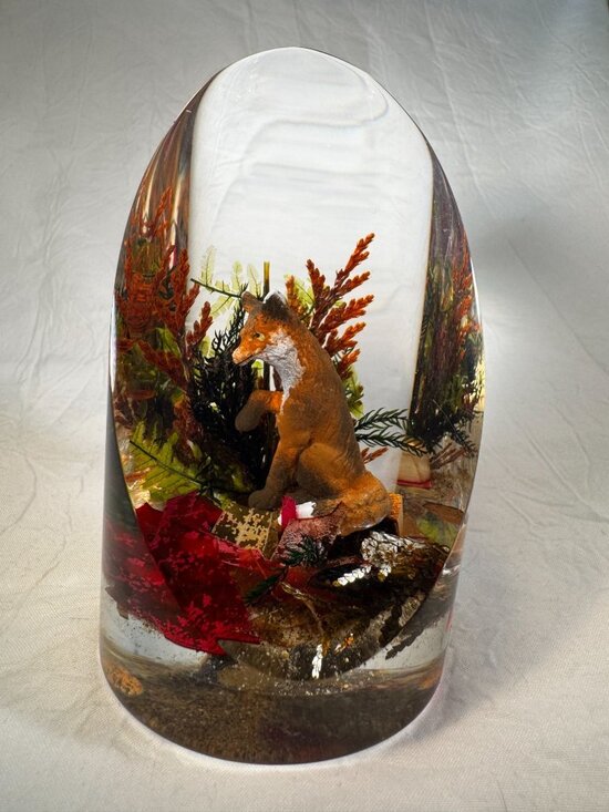 Vintage Other - Vintage Lucite Paperweight Woodland Fox Hand-Painted Encased Art Decor Canada